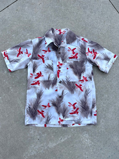 50’s Handmade Wild Birds Printed Cotton Casual Shirt (Unisex S/M)