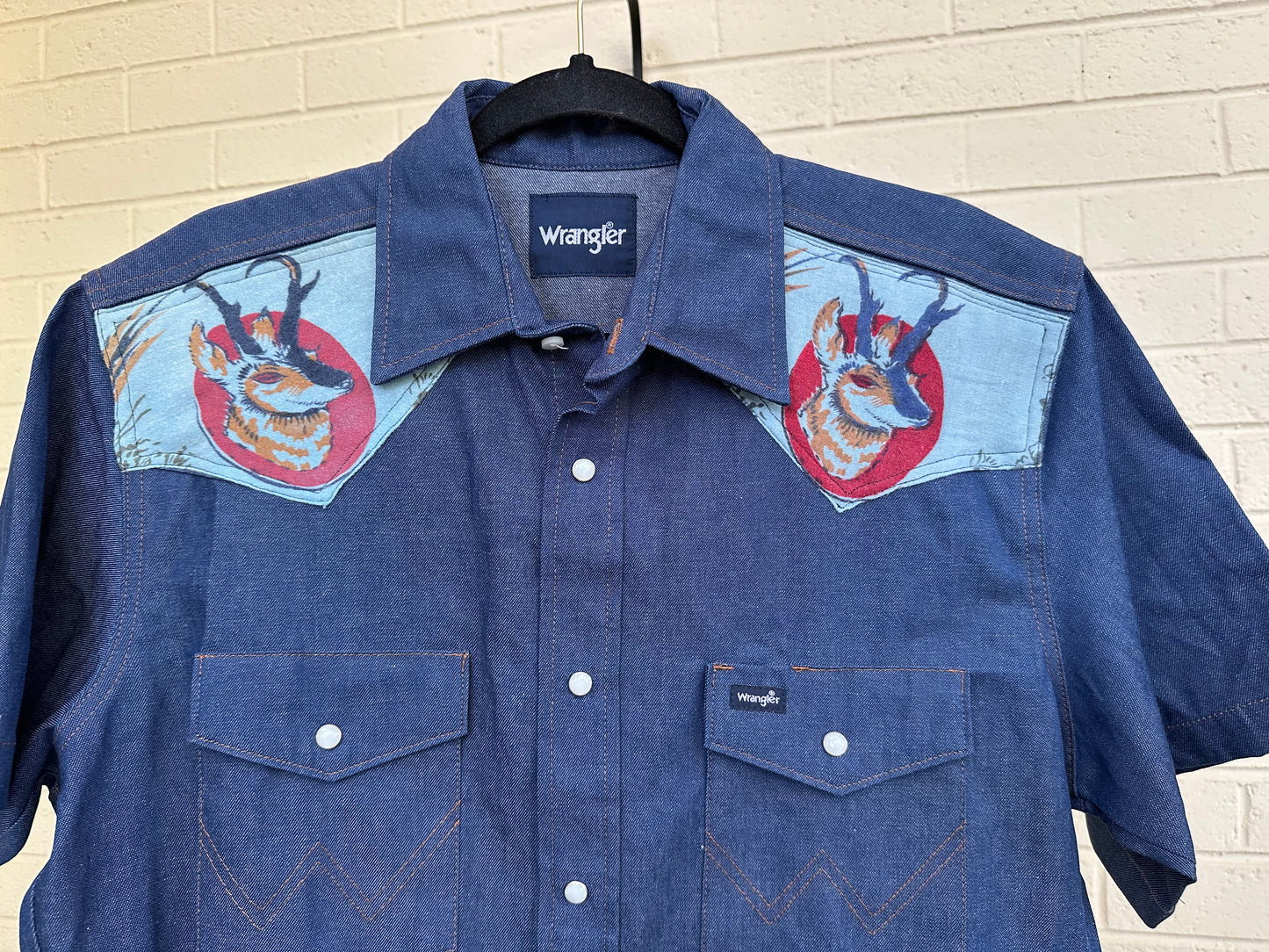 Custom 90’s Wrangler Indigo Pearl Snap Shirt (Unisex Medium)