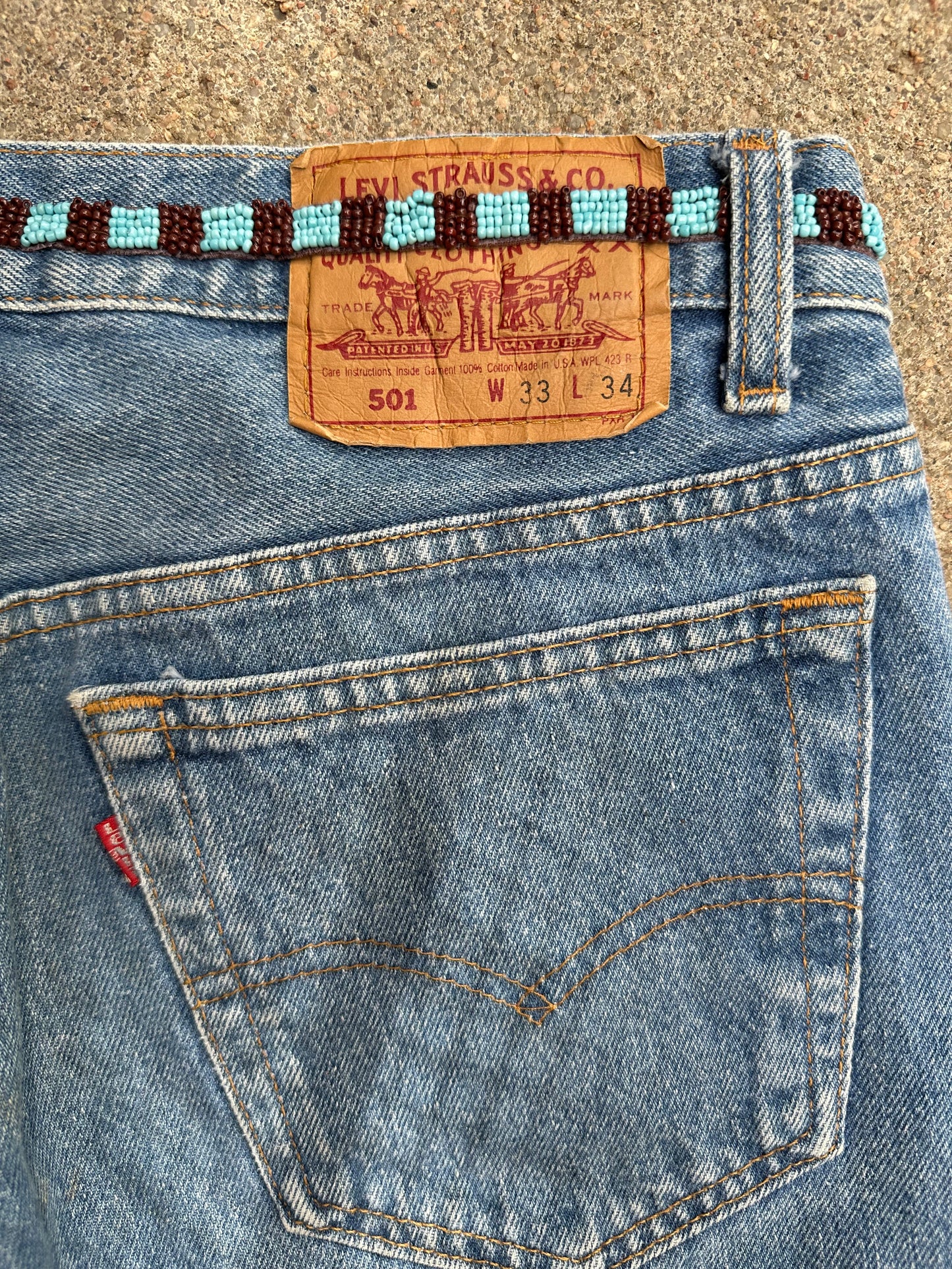 90’s Custom Beaded Waist Levi’s 501 Raw Crop / Capri Jeans (Modern 29/30)