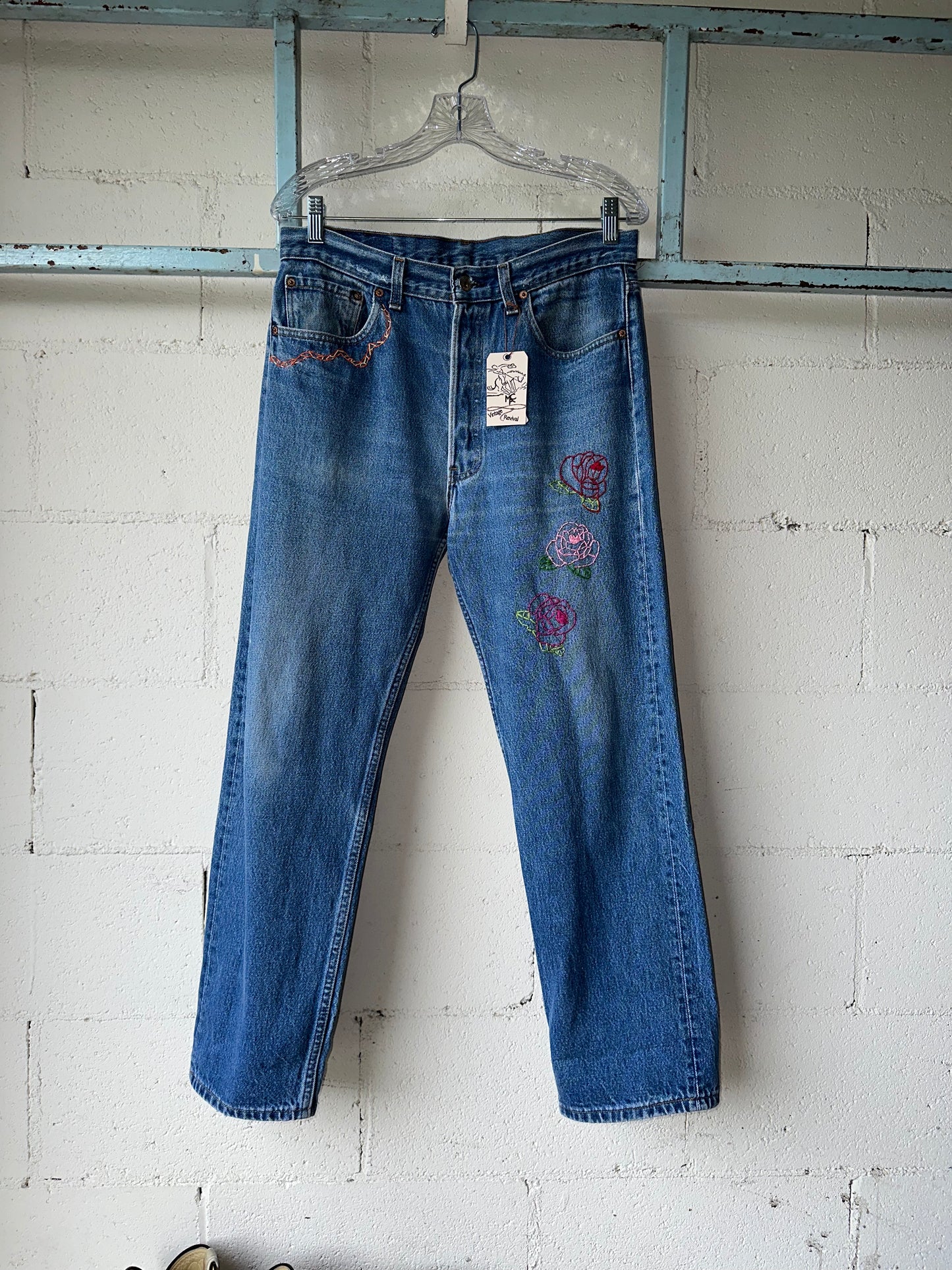 MCA REVIVAL: 80’s Levi’s 501 Hand Embroidered Jeans (32x29 / Modern 10)