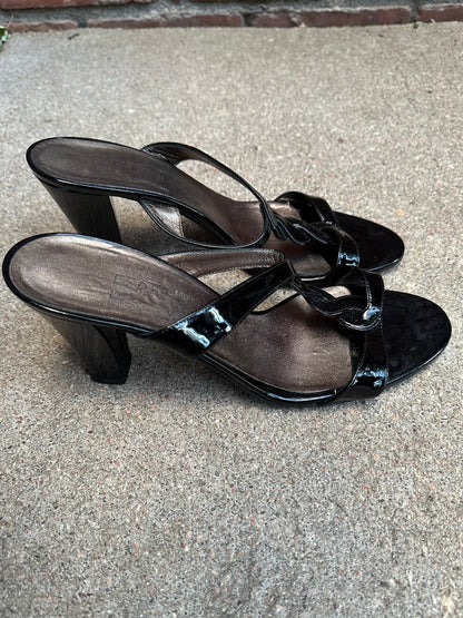 Vintage Ferragamo Braided Patent Leather Block Heel Sandals (8/8.5)