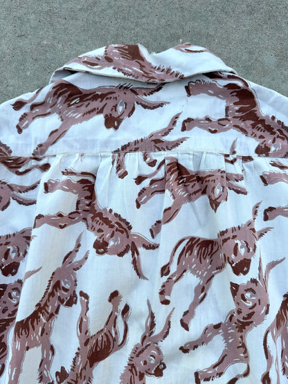 50’s Handmade Donkey Printed Cotton Casual Shirt (Unisex M)