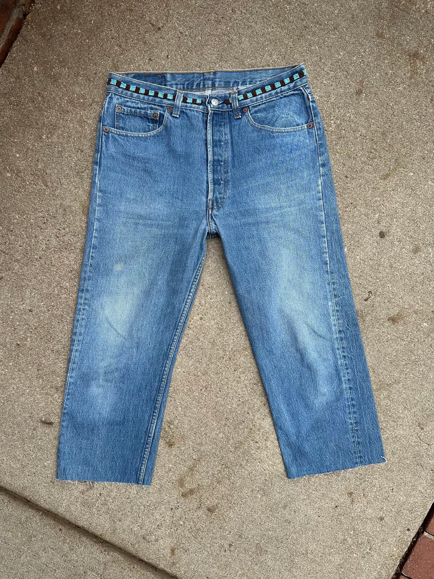 90’s Custom Beaded Waist Levi’s 501 Raw Crop / Capri Jeans (Modern 29/30)