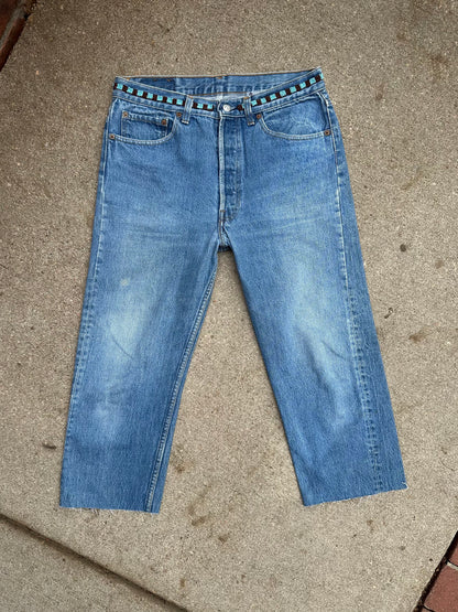 90’s Custom Beaded Waist Levi’s 501 Raw Crop / Capri Jeans (Modern 29/30)