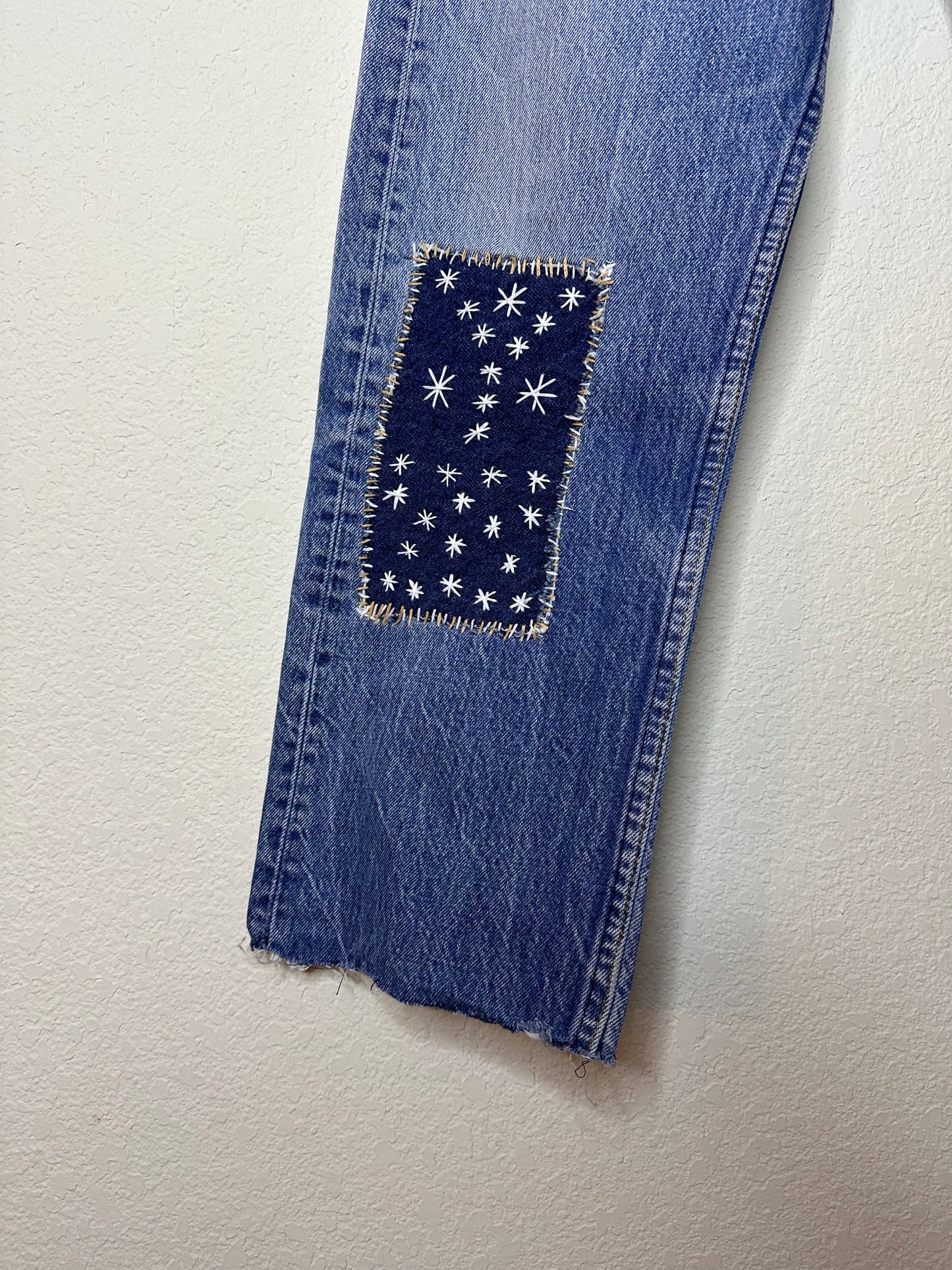 MCA Revival Custom Piece: 80’s Levi’s 501 Sashiko Patched Jeans (30x26 / Modern 6)