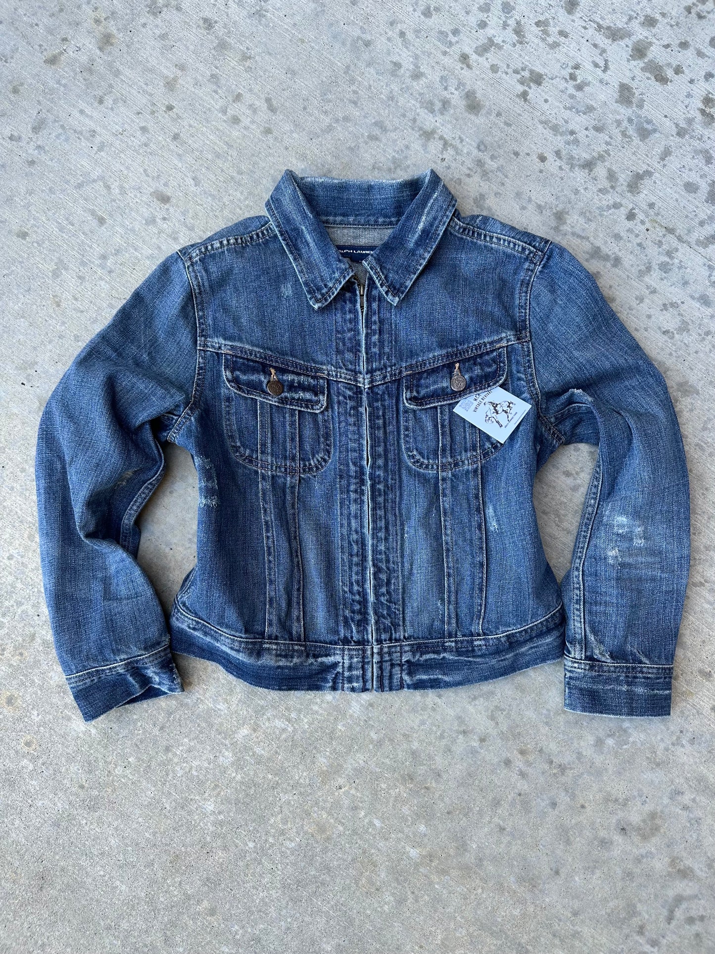 90’s Polo Ralph Lauren Shorthorn Distressed Denim Crop Trucker Jacket (Women’s S)
