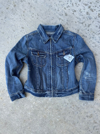 90’s Polo Ralph Lauren Shorthorn Distressed Denim Crop Trucker Jacket (Women’s S)