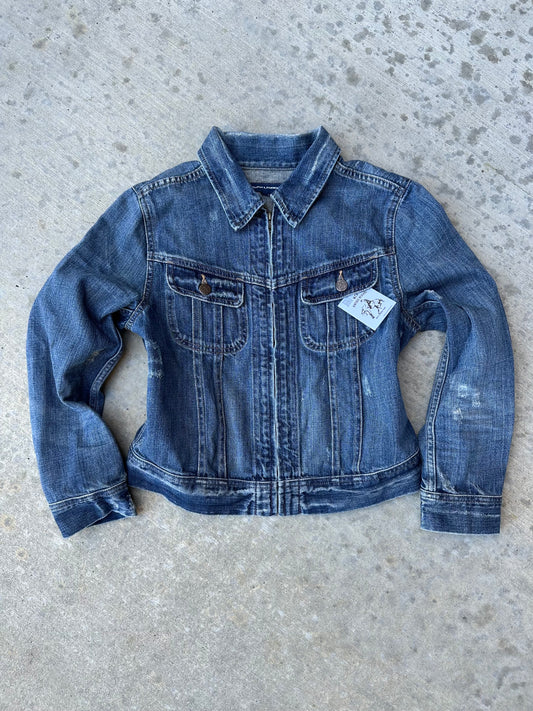 90’s Polo Ralph Lauren Shorthorn Distressed Denim Crop Trucker Jacket (Women’s S)