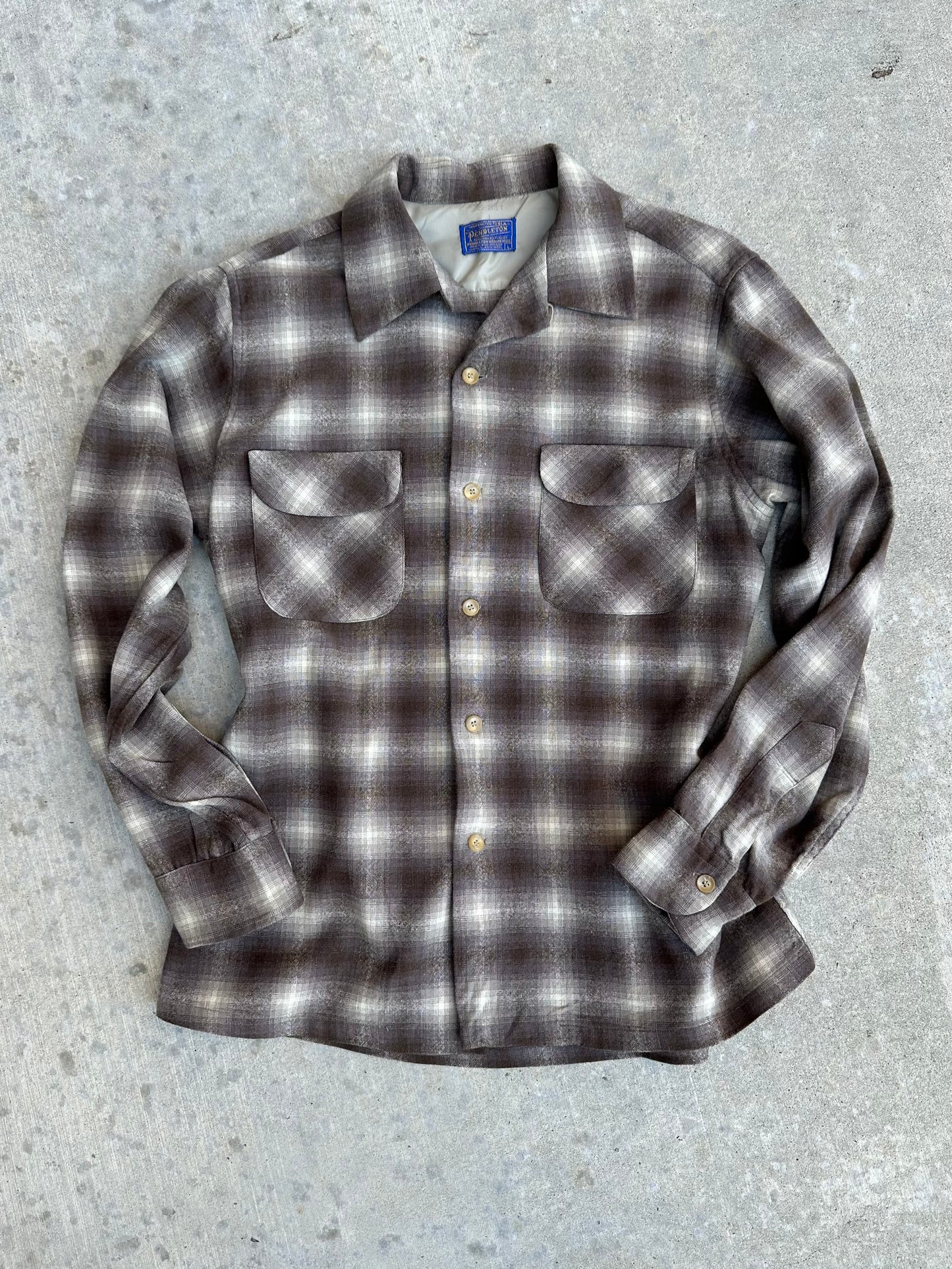 50’s Pendleton Shadow Plaid Loop Collar Wool Board Shirt (Men’s L)