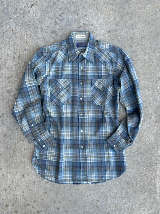 60’s Pendleton Plaid Pearl Snap Wool Western Shirt (Men’s M)