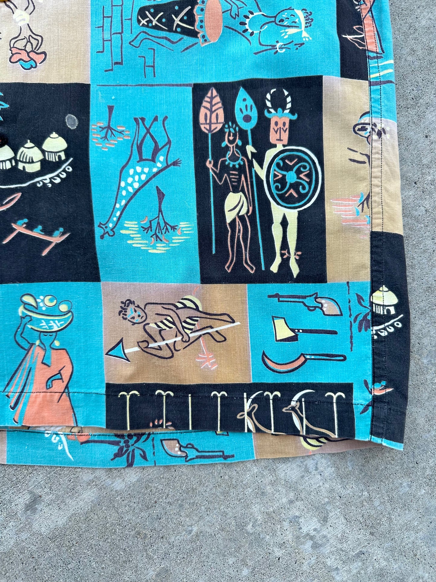 50’s Handmade Cotton Novelty Printed Casual Shirt (Unisex S)