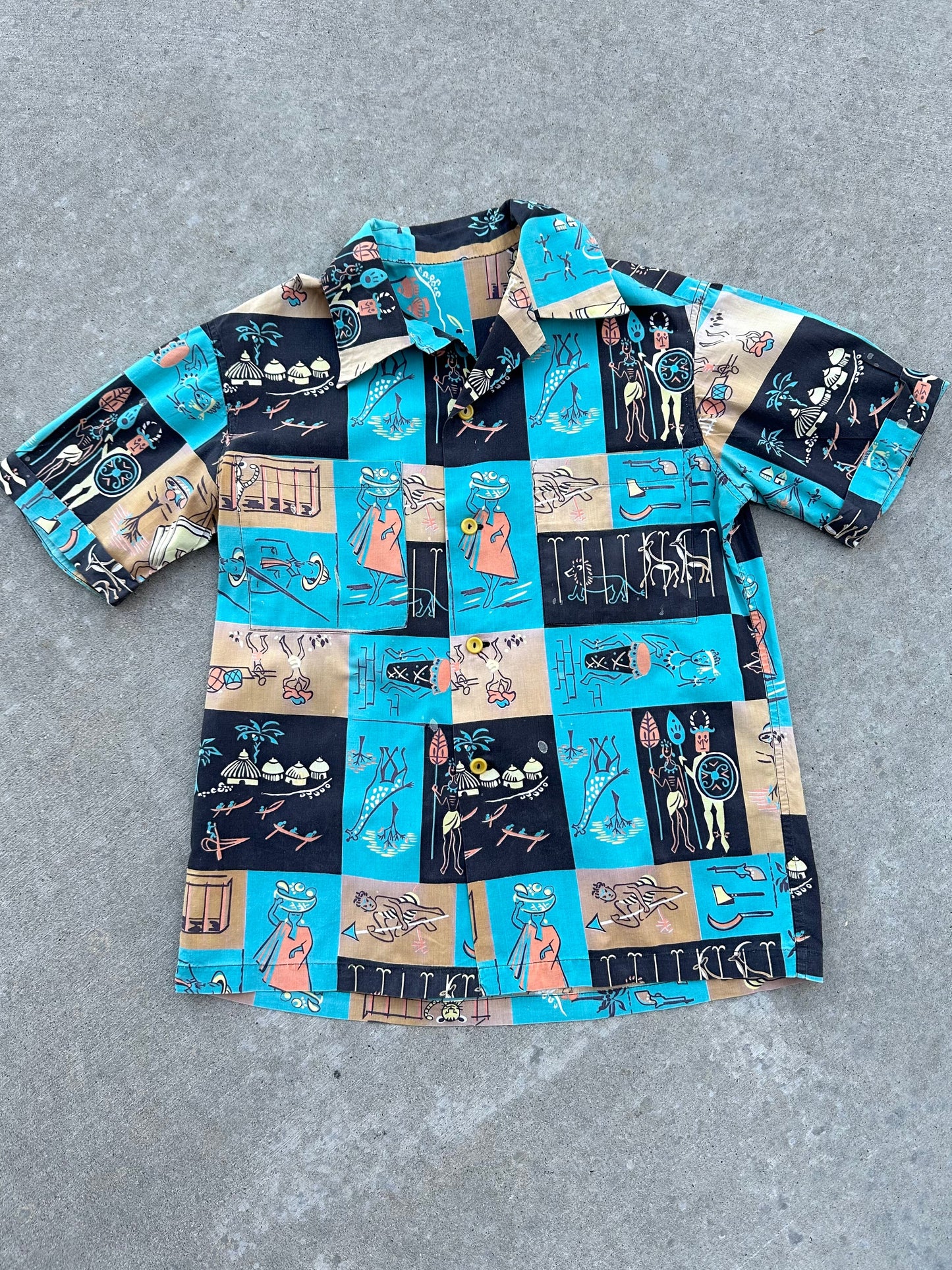 50’s Handmade Cotton Novelty Printed Casual Shirt (Unisex S)