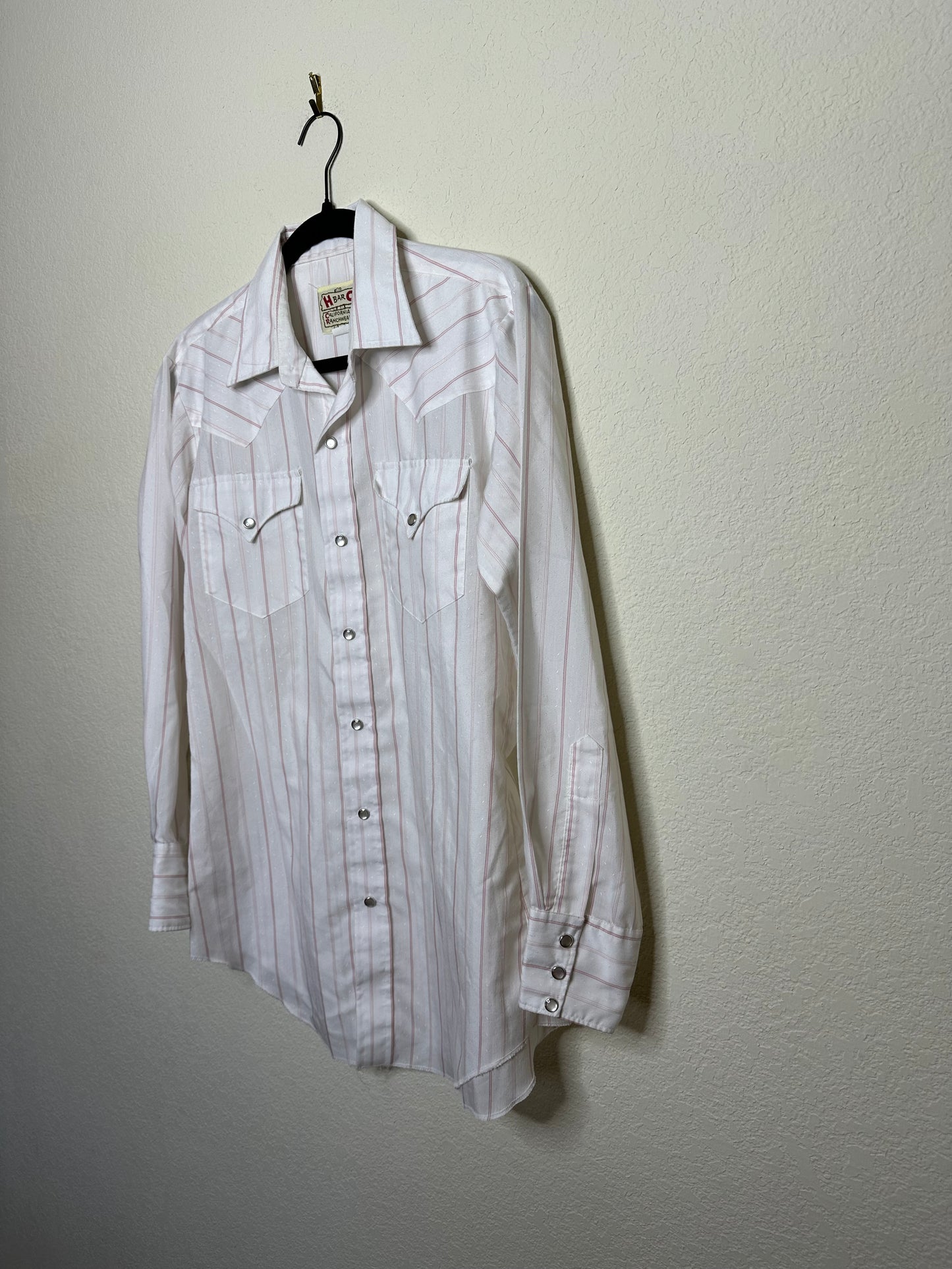 70’s H Bar C Ranchwear Pinstripe Western Pearl Snap Shirt (Unisex M)