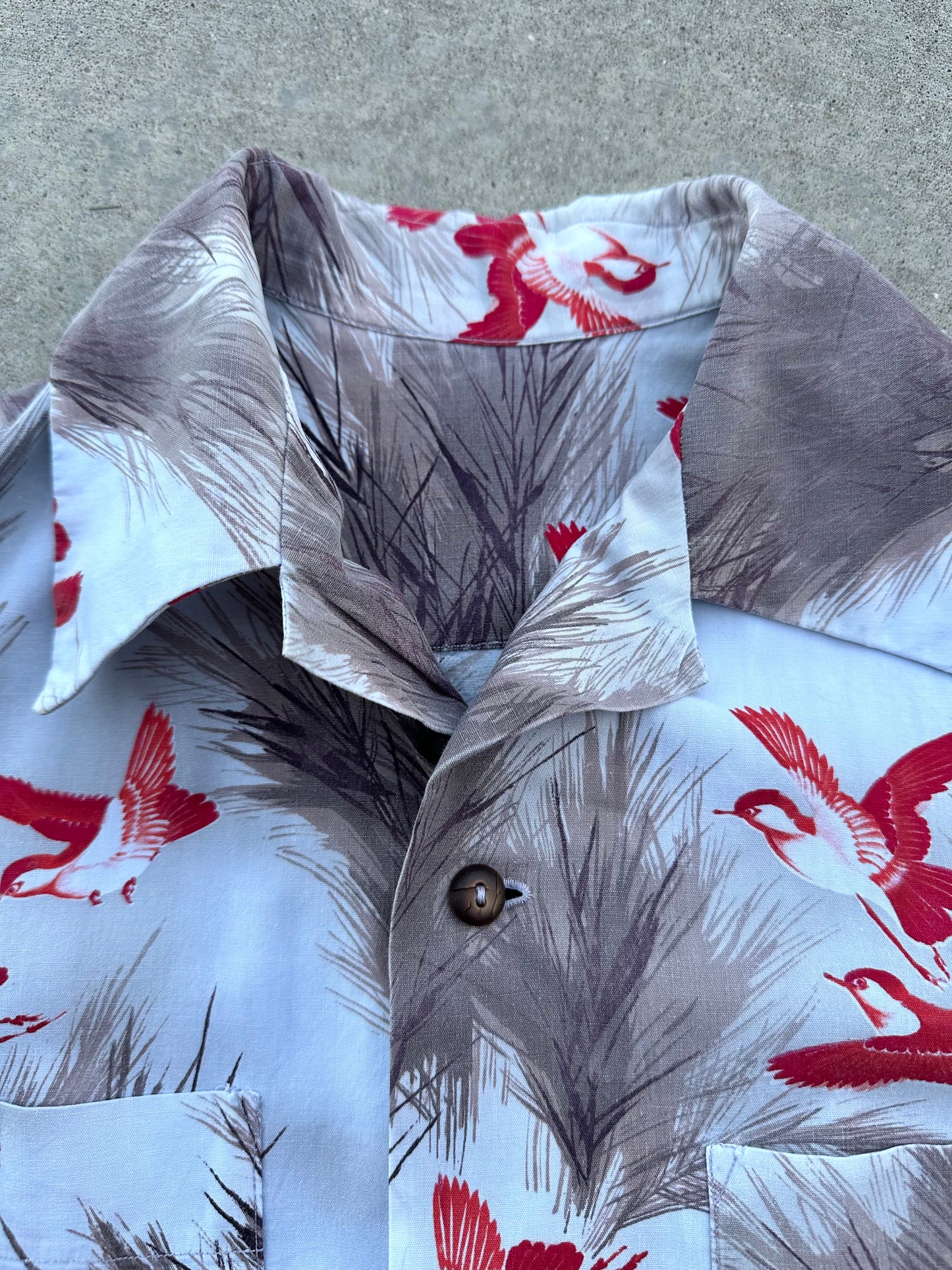50’s Handmade Wild Birds Printed Cotton Casual Shirt (Unisex S/M)