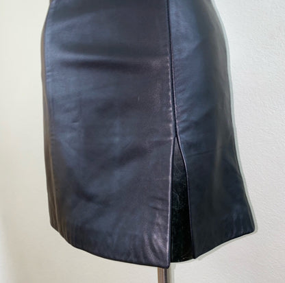 90s Black Leather Mod Micro Mini Slit Dress (XS/S)