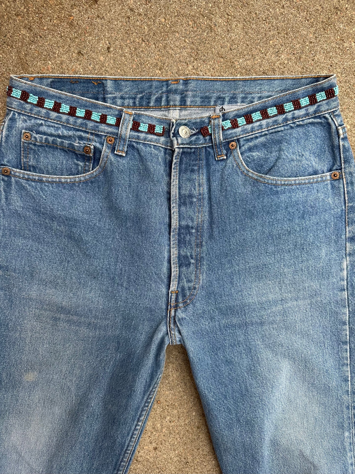 90’s Custom Beaded Waist Levi’s 501 Raw Crop / Capri Jeans (Modern 29/30)