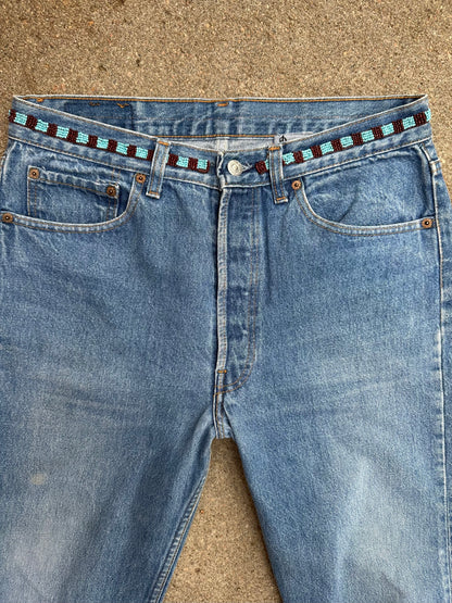 90’s Custom Beaded Waist Levi’s 501 Raw Crop / Capri Jeans (Modern 29/30)