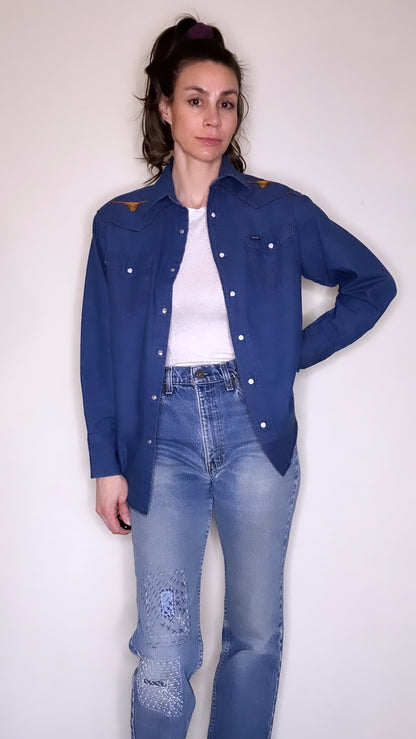 MCA VINTAGE REVIVAL: Wrangler Hand Embroidered Denim Pearl Snap Shirt