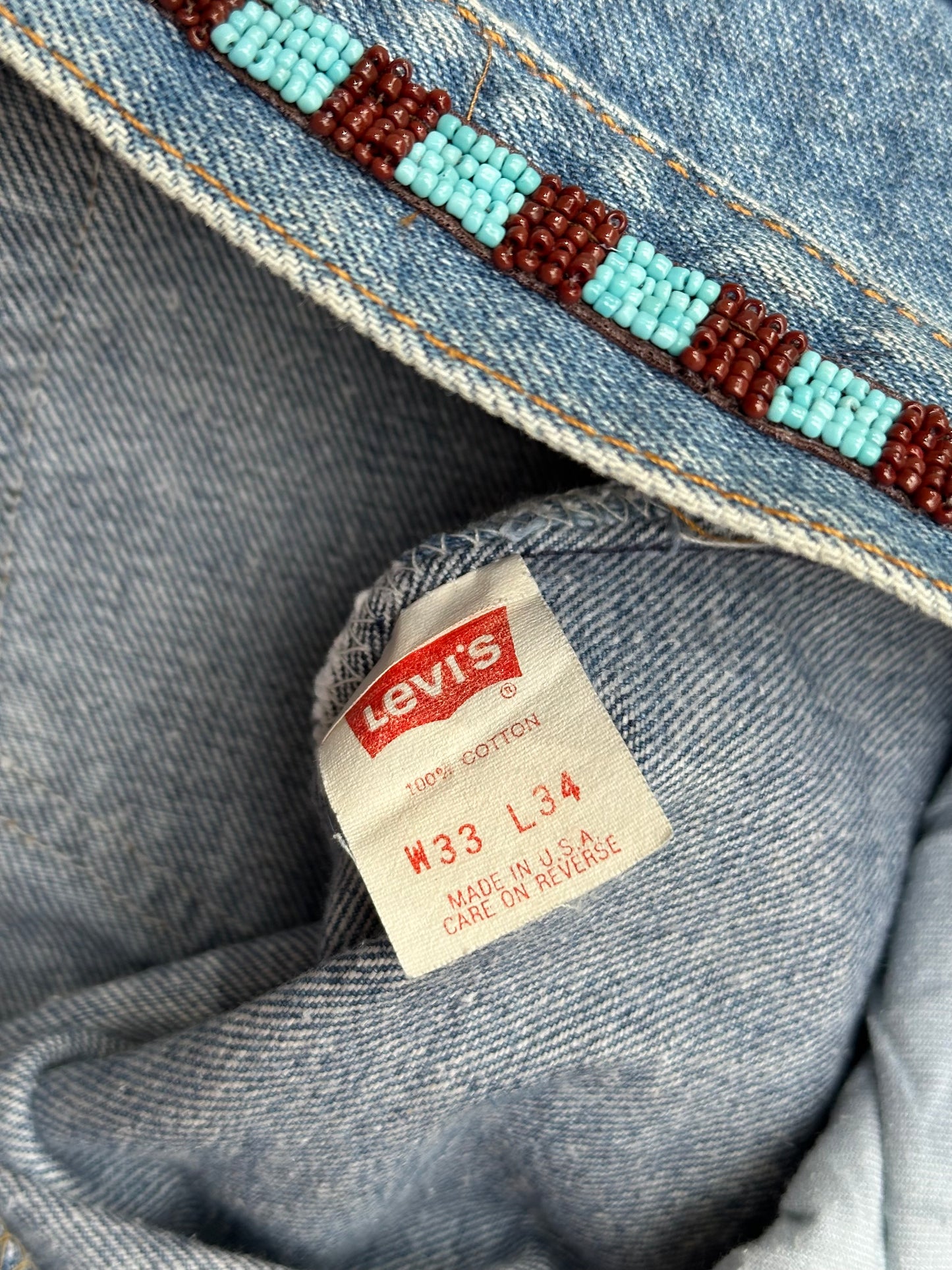 90’s Custom Beaded Waist Levi’s 501 Raw Crop / Capri Jeans (Modern 29/30)
