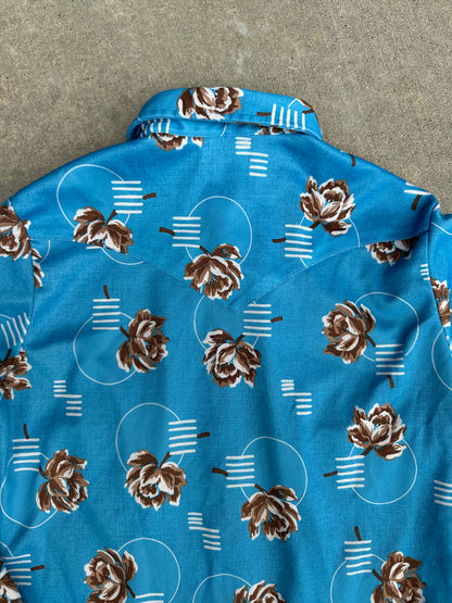 70’s H Bar C Women’s Rose Western Disco Pearl Snap Shirt (M)