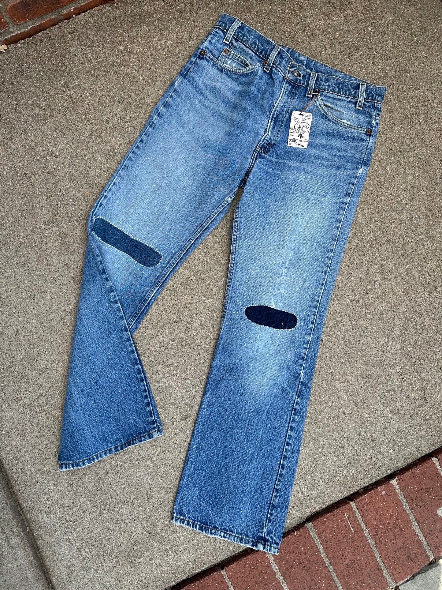 CUSTOM: 80’s Levi’s 517 Orange Tab Bootcut Boro Patched Denim Jeans USA (Men’s 32x31 / Women’s 30)