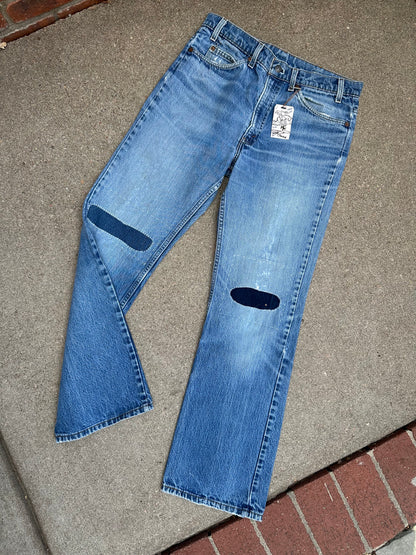CUSTOM: 80’s Levi’s 517 Orange Tab Bootcut Boro Patched Denim Jeans USA (Men’s 32x31 / Women’s 30)