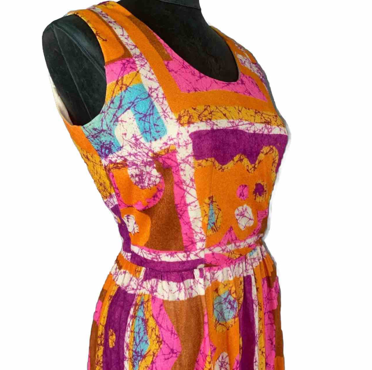 70s Boutique of California Colorful Abstract Print Summer Maxi Dress (M/L)