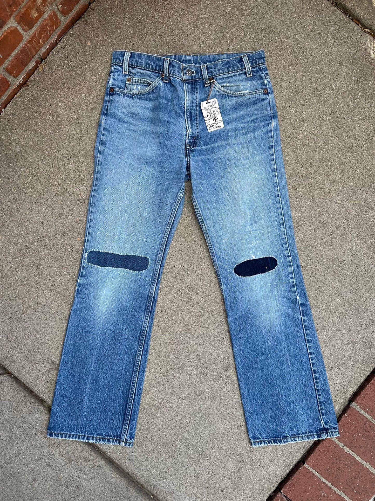 CUSTOM: 80’s Levi’s 517 Orange Tab Bootcut Boro Patched Denim Jeans USA (Men’s 32x31 / Women’s 30)