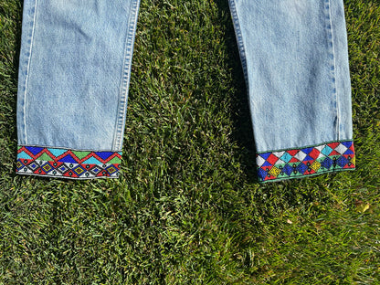 Custom Beaded 80’s Levi’s 505 Orange Tab Jeans (Modern 6)