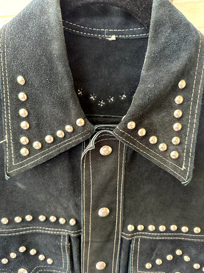 60’s Roncelli Style Studded Cowhide Suede Western Cutoff Overshirt (Men’s L)