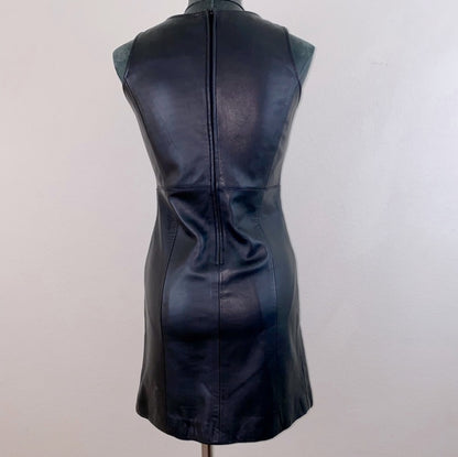 90s Black Leather Mod Micro Mini Slit Dress (XS/S)