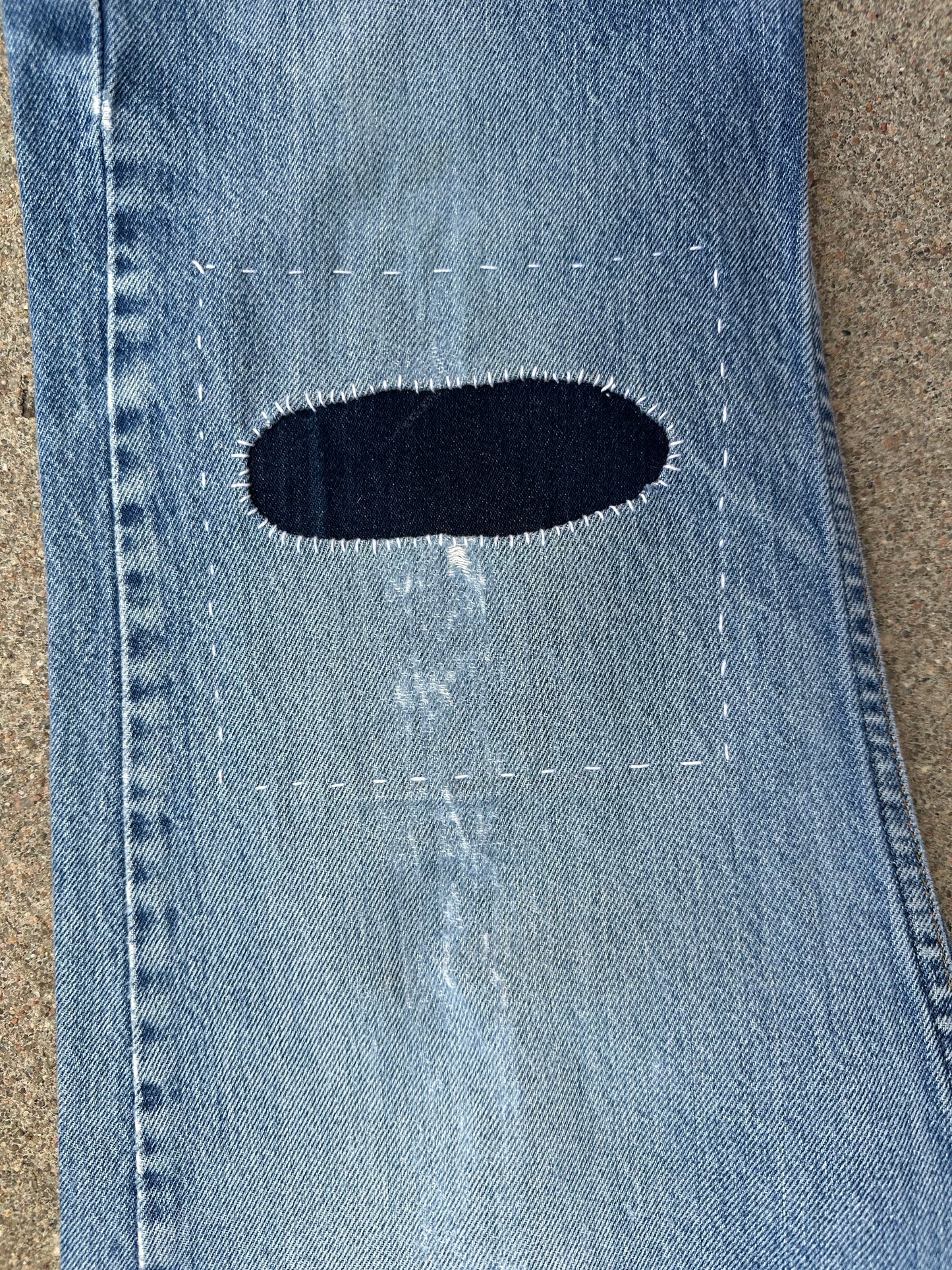 CUSTOM: 80’s Levi’s 517 Orange Tab Bootcut Boro Patched Denim Jeans USA (Men’s 32x31 / Women’s 30)