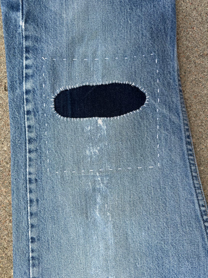 CUSTOM: 80’s Levi’s 517 Orange Tab Bootcut Boro Patched Denim Jeans USA (Men’s 32x31 / Women’s 30)