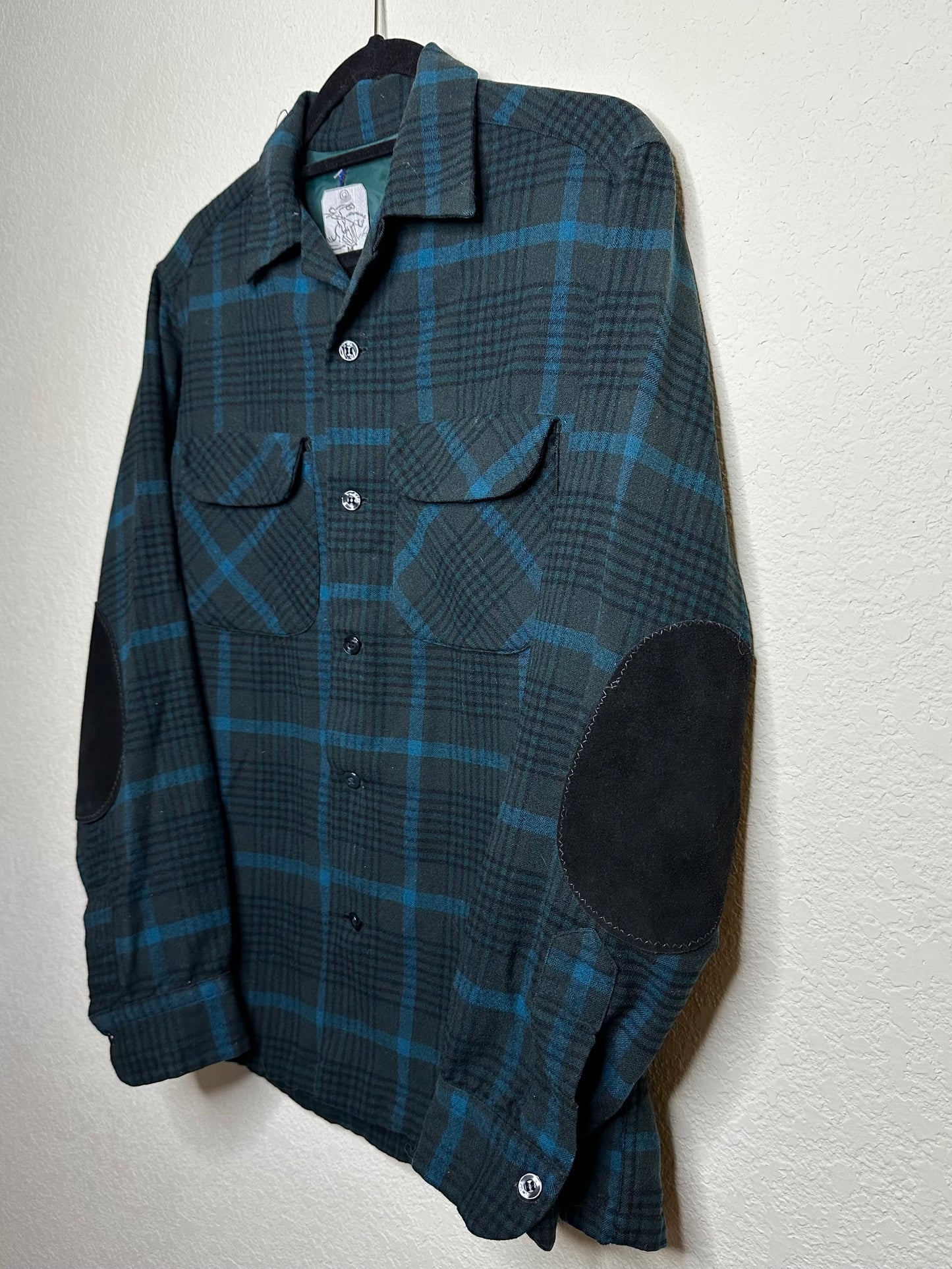 60’s Pendleton Wool Tartan Plaid Elbow Patch Board Shirt (Unisex S)