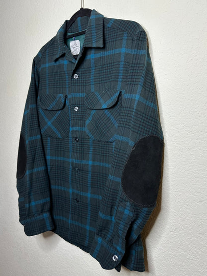 60’s Pendleton Wool Tartan Plaid Elbow Patch Board Shirt (Unisex S)
