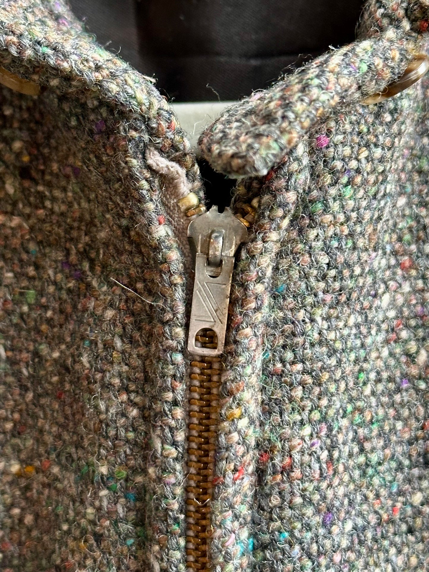 Vintage (50’s Style) Wool Tweed Zip-Up Rickey Jacket (Unisex L)