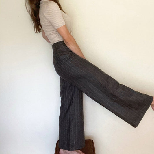 90’s CHANEL High-Rise Wide Leg Wool Pinstripe Pants (8/10)