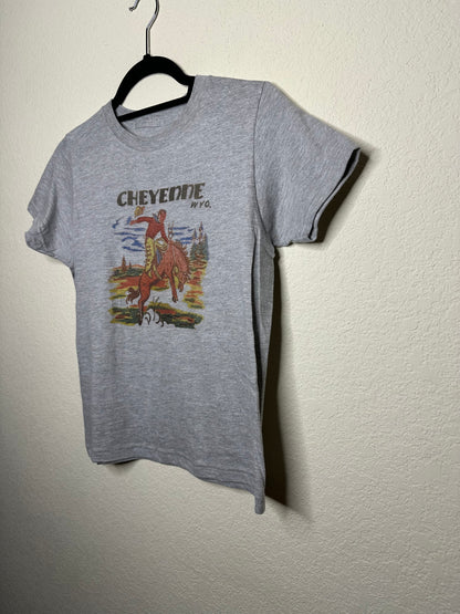 40’s Cheyenne, Wyo. Rodeo Graphic on Women’s Gray Tee - Custom Made (Women’s S)