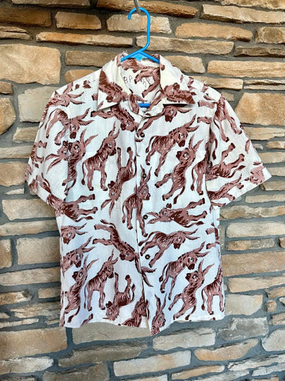 50’s Handmade Donkey Printed Cotton Casual Shirt (Unisex M)