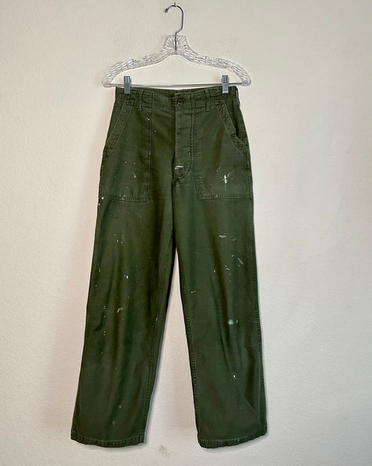 60’s Military OG-107 Cotton Sateen Field Pants w/ Paint Splatter (27x29)