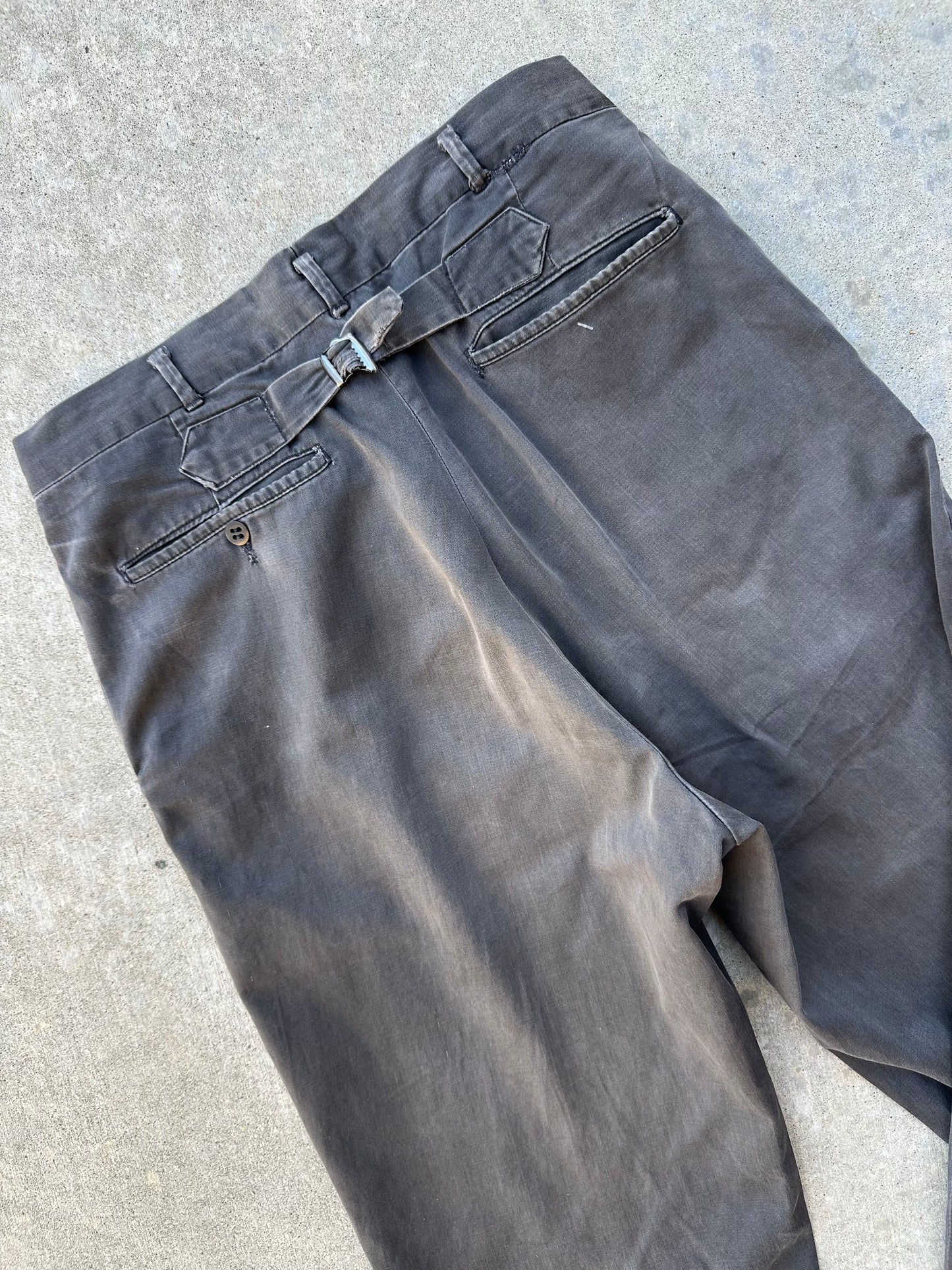 40’s Buckle Back Faded Black Cotton Cuffed Trousers (30x31)