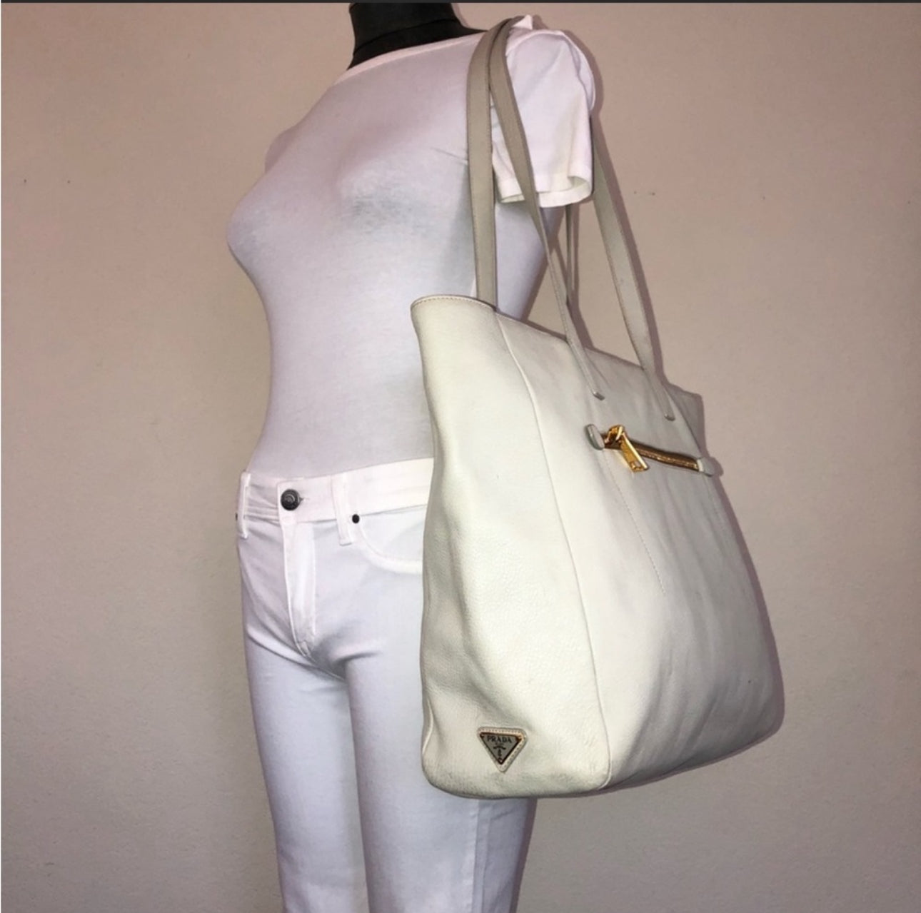 PRADA Soft Leather Vitello Daino XL Tote Bag Carryall