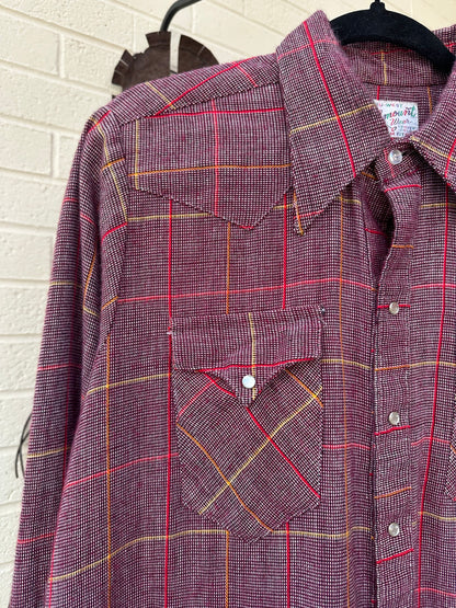 60’s Rockmount Ranchwear Woven Cotten Plaid Pearl Snap Shirt (Unisex L)