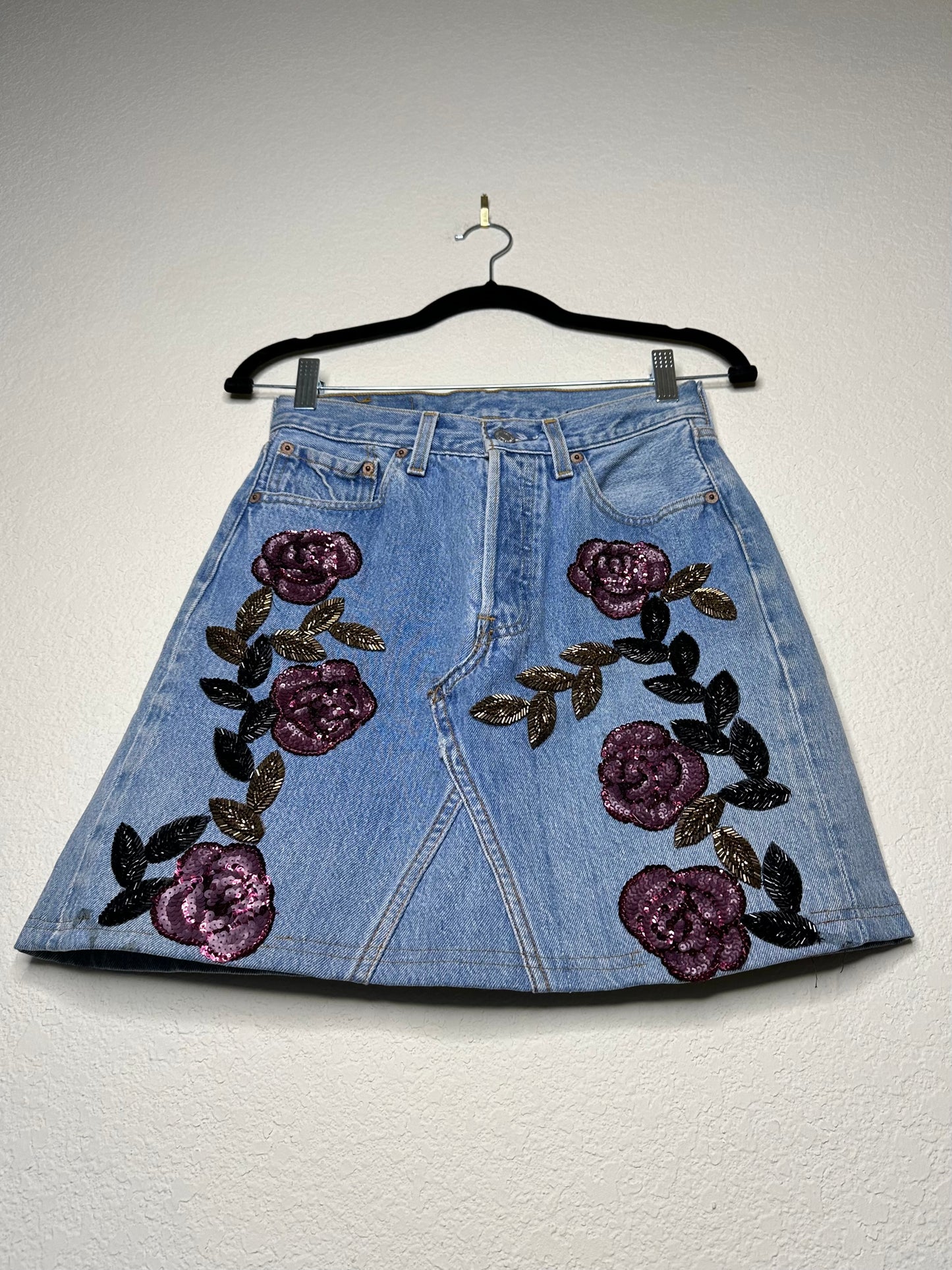 90’s Levi’s 501 Redone Sequin Denim Mini Skirt (Modern XS/S) Handmade