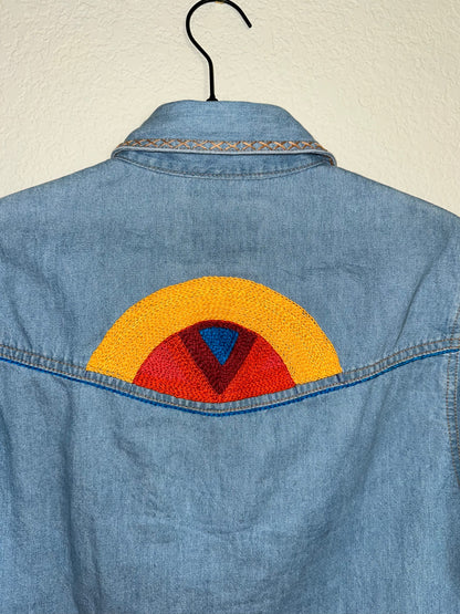 MCA VINTAGE REVIVAL: Vintage Wrangler Denim Pearl Snap - Hand Embroidered (Women’s XS/S)