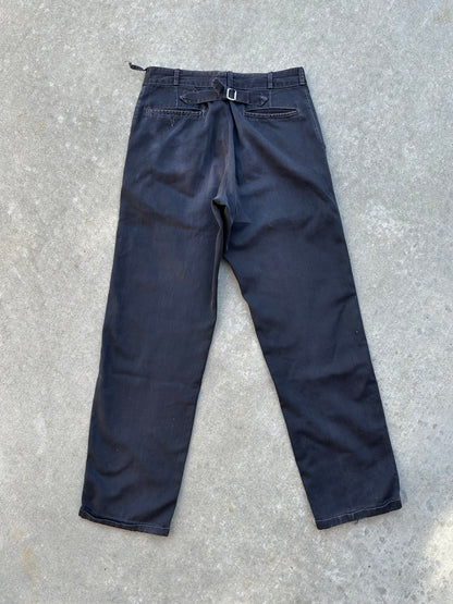 40’s Buckle Back Black Cotton Cuffed Trousers (31x31)