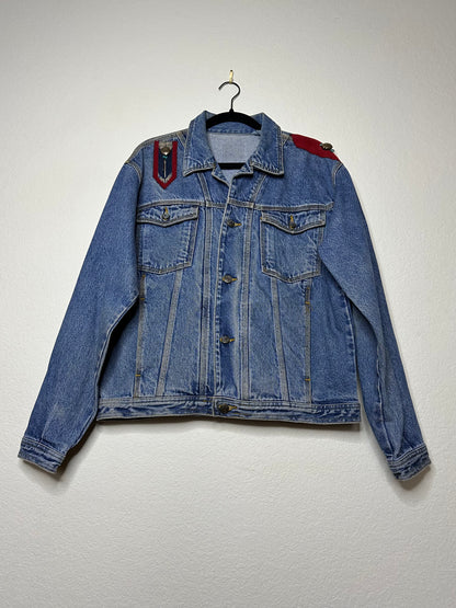 Vintage Sun Belt Patchwork Denim Trucker Jacket (Unisex L)