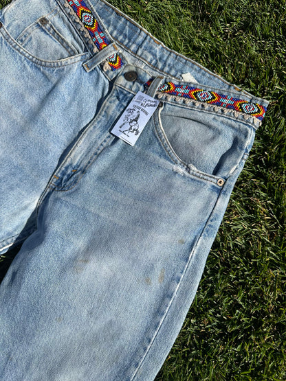 Custom Beaded 80’s Levi’s 505 Orange Tab Jeans (Modern 6)