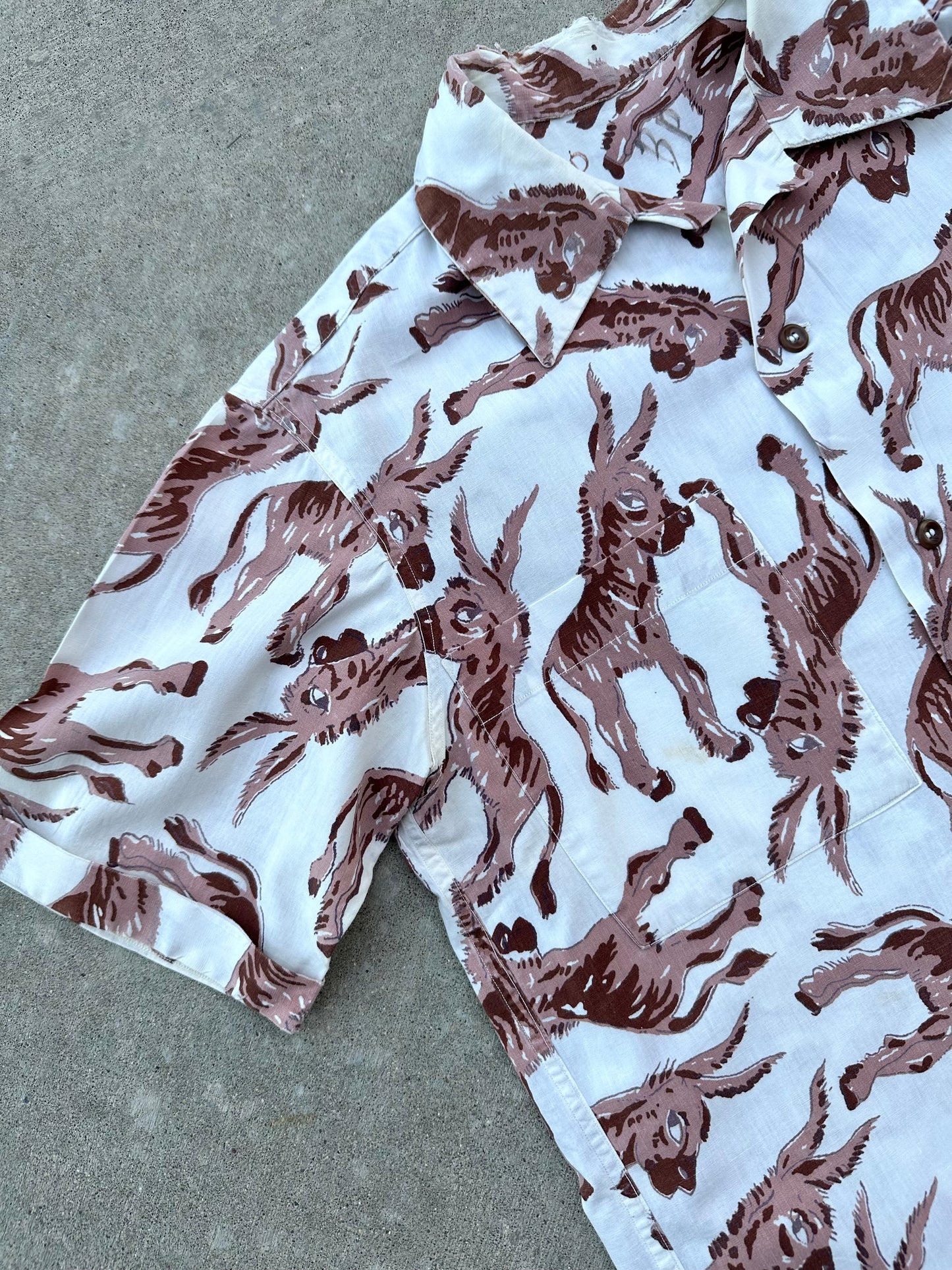 50’s Handmade Donkey Printed Cotton Casual Shirt (Unisex M)