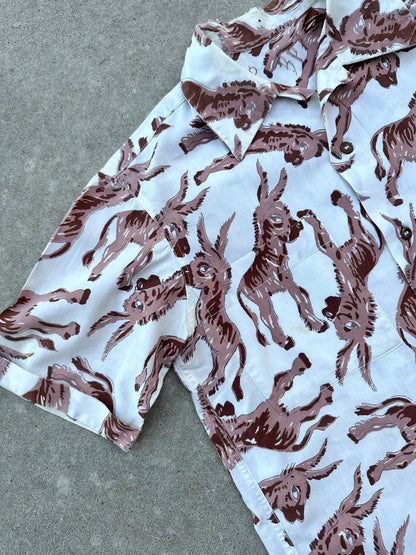 50’s Handmade Donkey Printed Cotton Casual Shirt (Unisex M)